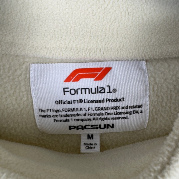 Formula 1 F1 PacSun Cream Fleece Quarter Zip Pullover Mens Medium Motorsport - Picture 6 of 11